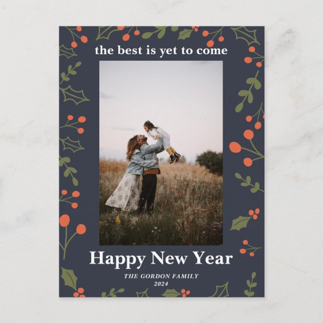 Cartes Pour Fêtes Annuelles Nouvel An 1 Photo Vacances Botaniques Holly Modern (Devant)