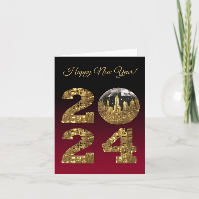 Cartes Pour Fêtes Annuelles Nouvel An 2024 Eve-Gold & Red- (Devant)