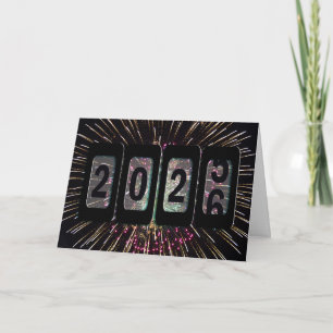 Cartes Pour Fêtes Annuelles Nouvel An 2024 Odomètre et feux d'artifice