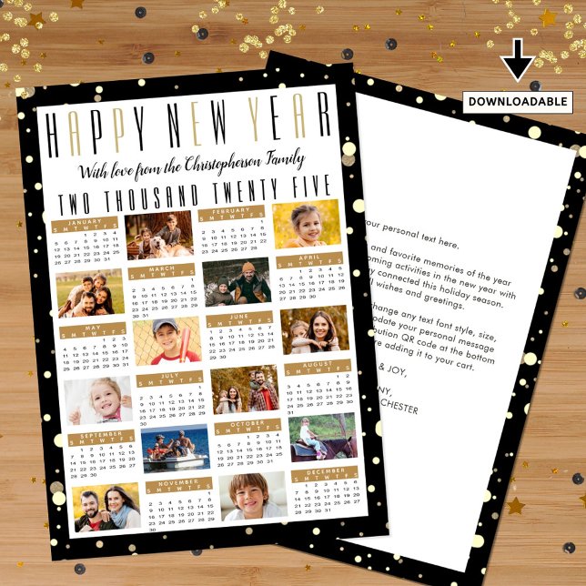 Cartes Pour Fêtes Annuelles Nouvel An 2025 Calendrier Année Examen 12 Photo (Créateur téléchargé)