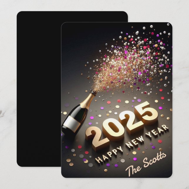 Cartes Pour Fêtes Annuelles Nouvel An 2025 Gold & Black (Devant / Derrière)