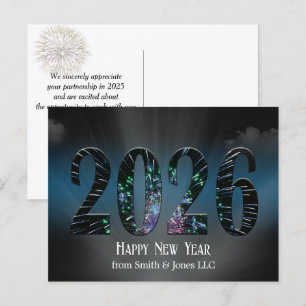 Cartes Pour Fêtes Annuelles Nouvel An 2026 Feu d'artifice et nuages