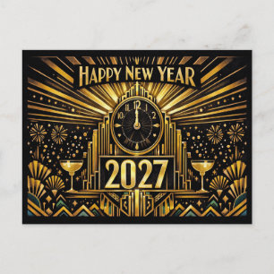 Cartes Pour Fêtes Annuelles Nouvel An 2027 Art Déco Or Vintage