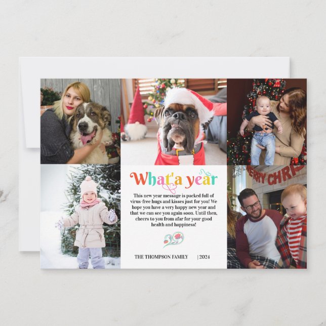 Cartes Pour Fêtes Annuelles Nouvel An 5 Photo Collage Grille Fête Personnalisé (Devant)