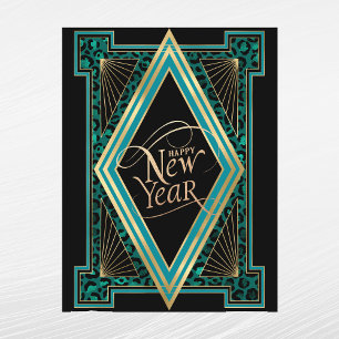 Cartes Pour Fêtes Annuelles Nouvel An Art Déco élégant sarcelle or