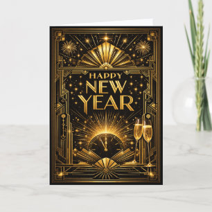 Cartes Pour Fêtes Annuelles Nouvel An Art Déco Noir Or Glamour