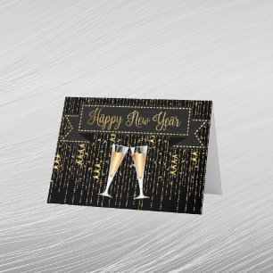 Cartes Pour Fêtes Annuelles Nouvel An Champagne Or Noir Élégant