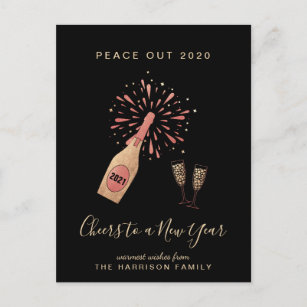 Cartes Pour Fêtes Annuelles Nouvel An Champagne Peace Out 2020 Gold Black