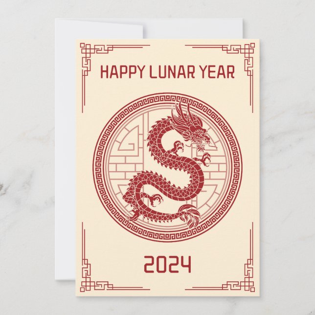 Cartes Pour Fêtes Annuelles Nouvel an chinois 2024, année du dragon (Devant)