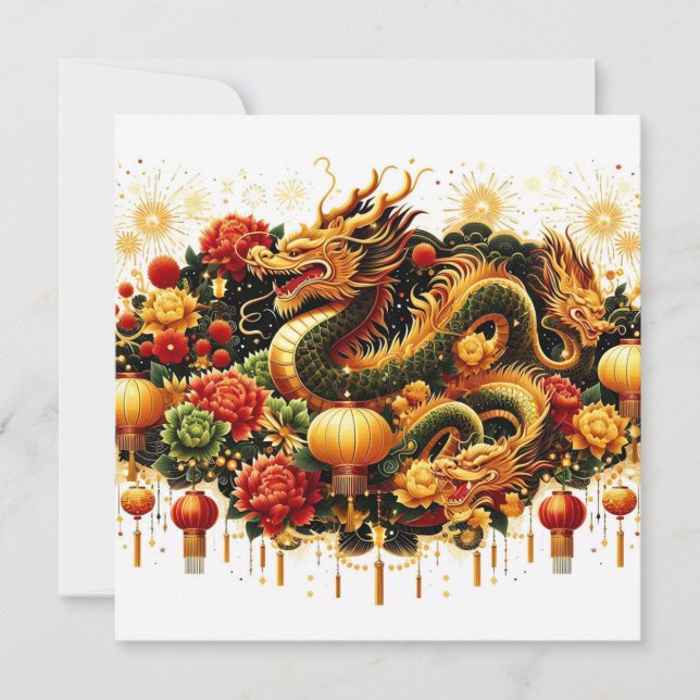 Cartes Pour Fêtes Annuelles Nouvel An chinois 2024 Année du Dragon (Devant)