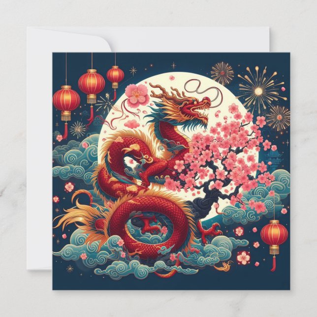 Cartes Pour Fêtes Annuelles Nouvel An chinois 2024 Année du Dragon (Devant)