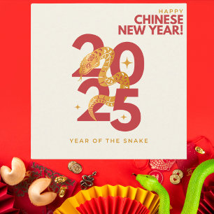 Cartes Pour Fêtes Annuelles Nouvel An chinois 2025 Serpent dans moderne rouge
