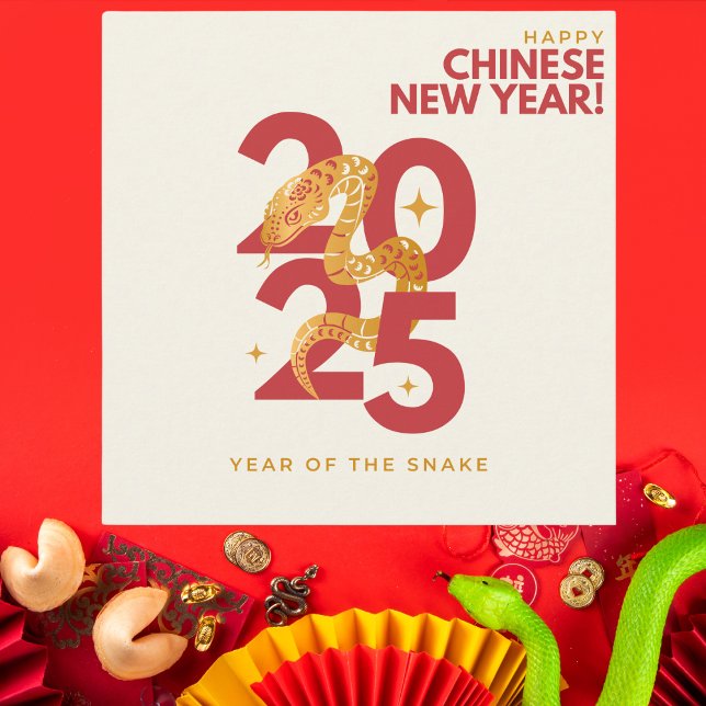 Cartes Pour Fêtes Annuelles Nouvel An chinois 2025 Serpent dans moderne rouge  (Créateur téléchargé)