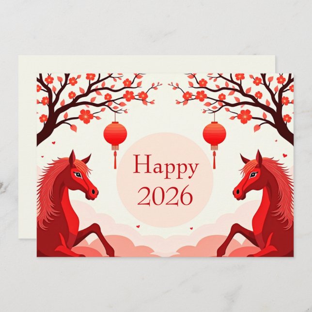 Cartes Pour Fêtes Annuelles Nouvel an chinois 2026 (Devant / Derrière)