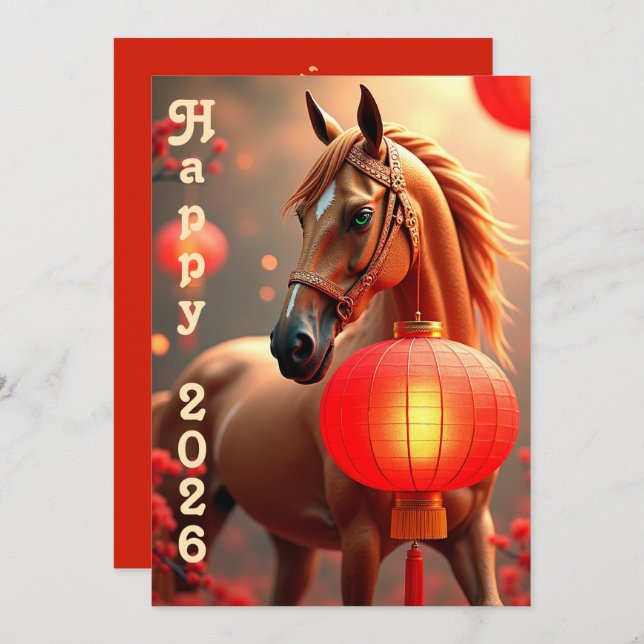 Cartes Pour Fêtes Annuelles Nouvel an chinois 2026 (Devant / Derrière)