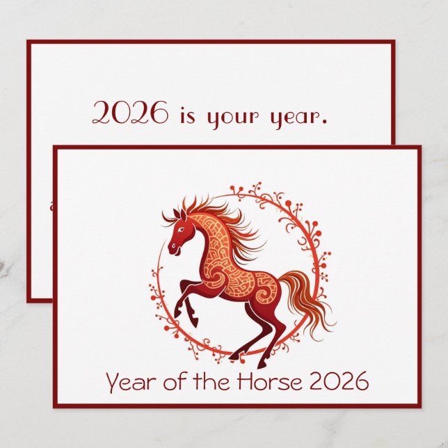 Cartes Pour Fêtes Annuelles Nouvel an chinois 2026 (Devant / Derrière)