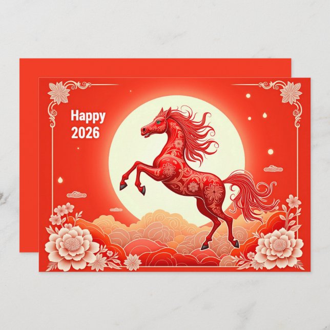 Cartes Pour Fêtes Annuelles Nouvel an chinois 2026 (Devant / Derrière)
