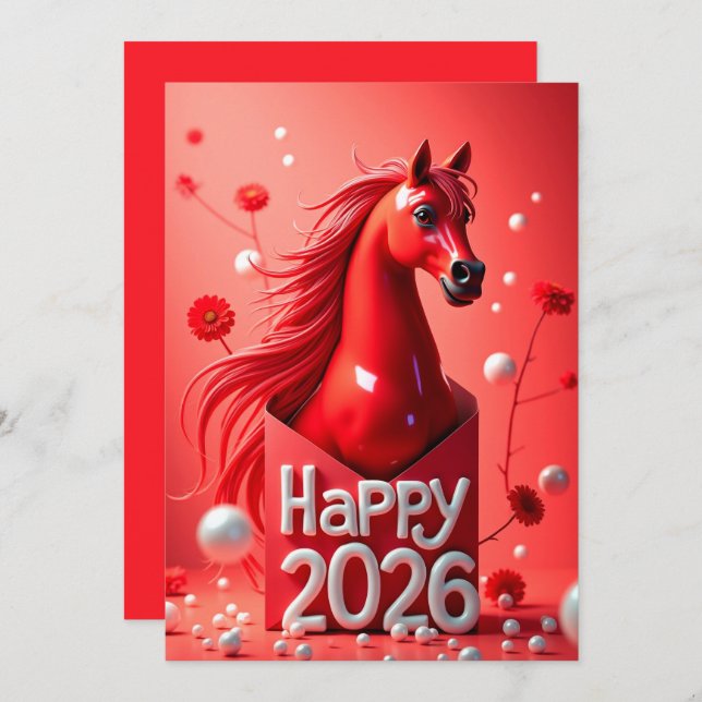 Cartes Pour Fêtes Annuelles Nouvel an chinois 2026 (Devant / Derrière)