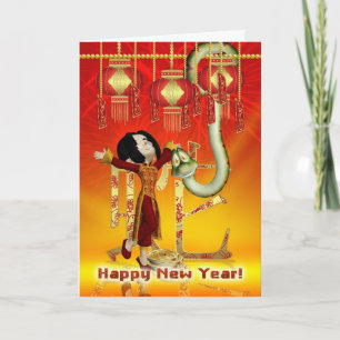 Cartes Pour Fêtes Annuelles Nouvel An Chinois - Année Du Serpent Avec Garçon