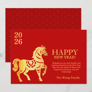 Cartes Pour Fêtes Annuelles Nouvel An Chinois Cheval Rouge et Or
