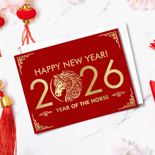 Cartes Pour Fêtes Annuelles Nouvel an chinois du cheval 2026 (Créateur téléchargé)
