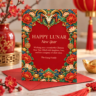 Cartes Pour Fêtes Annuelles Nouvel An Chinois Floral 2027 Année de la Chèvre R
