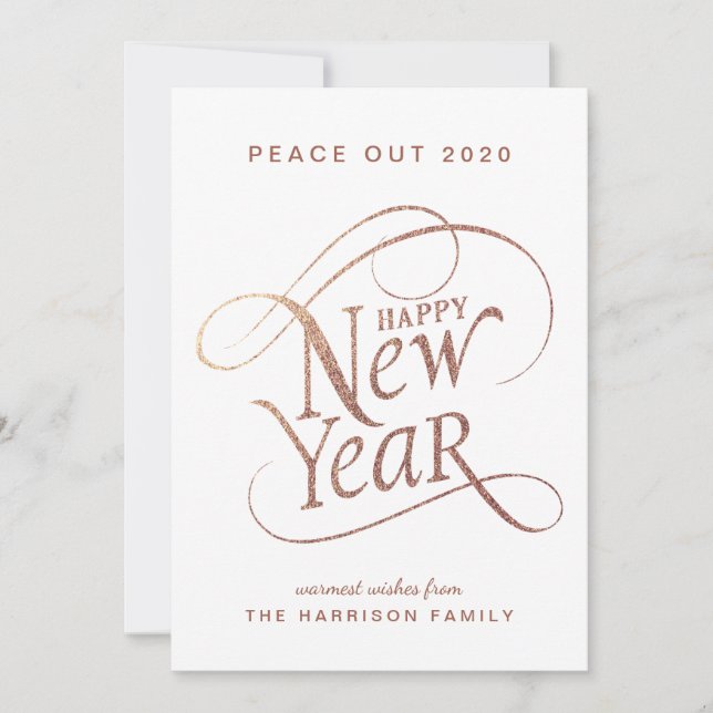 Cartes Pour Fêtes Annuelles Nouvel An Elegant Peace Out 2020 Rose Gold (Devant)