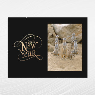 Cartes Pour Fêtes Annuelles Nouvel An Élégant Photo Suricate Or