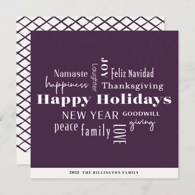 Cartes Pour Fêtes Annuelles Nouvel An Fêtes Beaucoup de salutations Eggplant (Devant / Derrière)