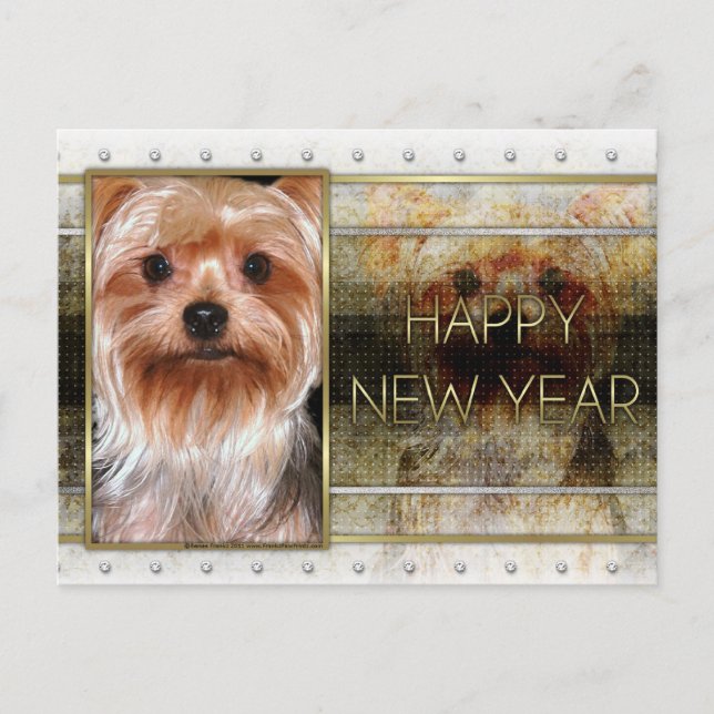 Cartes Pour Fêtes Annuelles Nouvel An - Golden Elegance - Yorkshire Terrier (Devant)