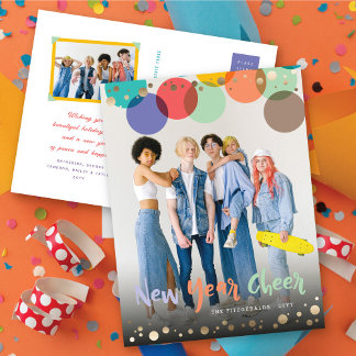 Cartes Pour Fêtes Annuelles Nouvel An Joyeux Colorful & Fun Confetti Points Ph