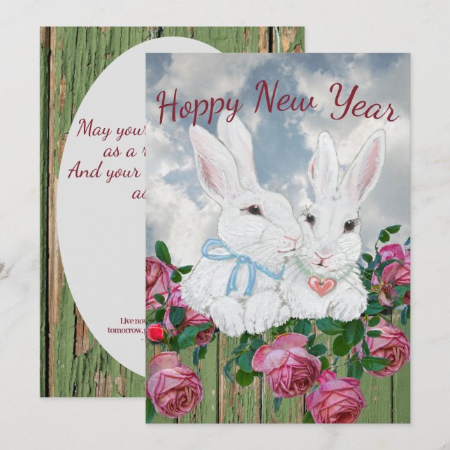 Cartes Pour Fêtes Annuelles Nouvel An Lapin Lapin Folbit Verse Inspirationnel (Devant / Derrière)