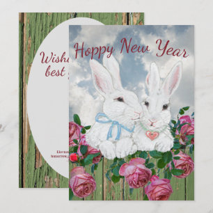 Cartes Pour Fêtes Annuelles Nouvel An Lapin Lapin Rose Rose Inspiration Cute