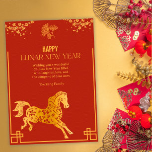 Cartes Pour Fêtes Annuelles Nouvel An Lunaire Cheval en Rouge & Or Chinois