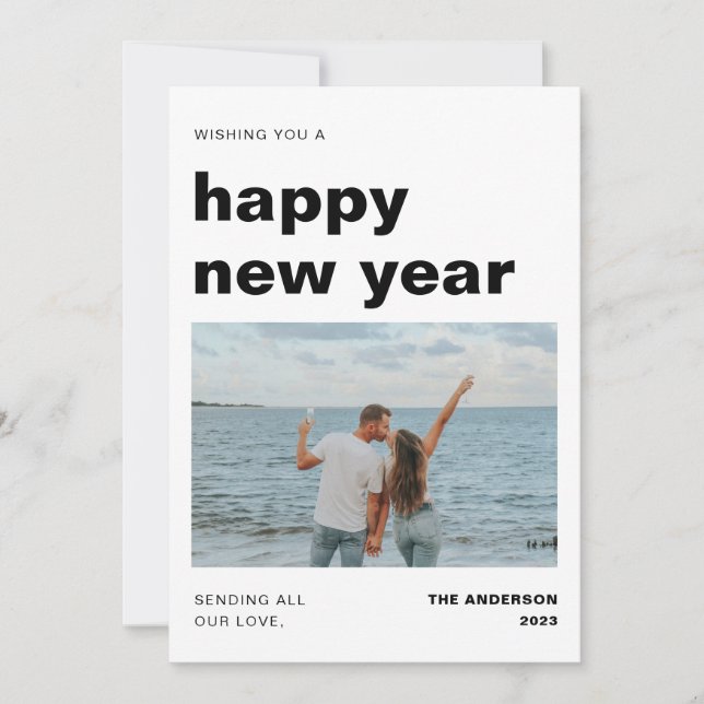 Cartes Pour Fêtes Annuelles Nouvel An moderne et minimal avec photo (Devant)