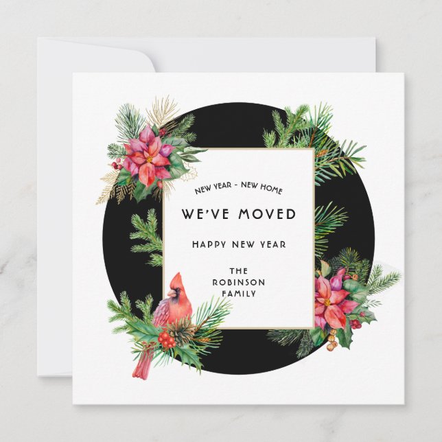 Cartes Pour Fêtes Annuelles Nouvel An Nouveau Accueil Oiseau cardinal et Poins (Devant)