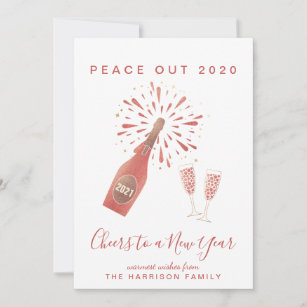 Cartes Pour Fêtes Annuelles Nouvel An Peace Out 2020 Red Gold Champagne