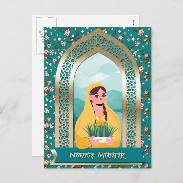 Cartes Pour Fêtes Annuelles Nouvel An persan Nowruz Moubarak  (Devant / Derrière)