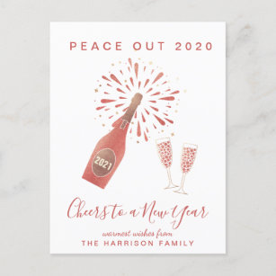 Cartes Pour Fêtes Annuelles Nouvel an Red Gold Champagne Peace Out 2020