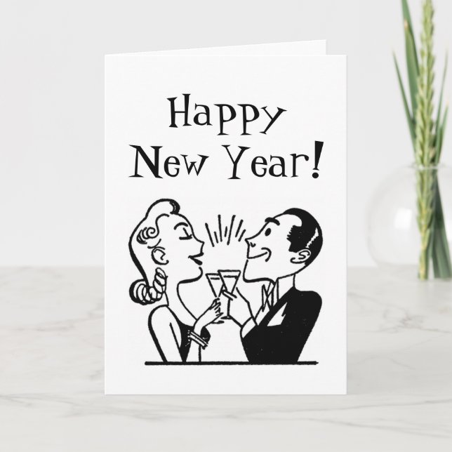 Cartes Pour Fêtes Annuelles Nouvel An rétros (Devant)