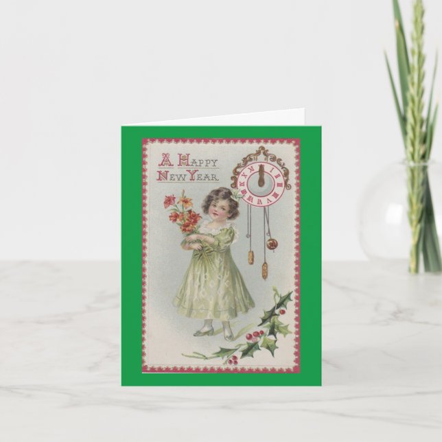 Cartes Pour Fêtes Annuelles Nouvel An vintage fille (Devant)