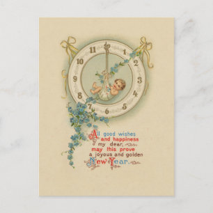 Cartes Pour Fêtes Annuelles Nouvel An vintage Horloge Bébé