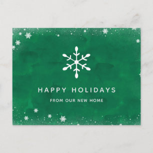Cartes Pour Fêtes Annuelles Nouvelle adresse à Noël Aquarelle verte et neige