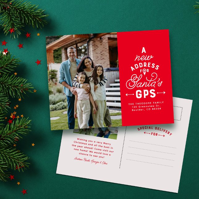 Cartes Pour Fêtes Annuelles Nouvelle adresse deux photo rouge Noël (Créateur téléchargé)