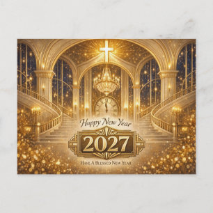 Cartes Pour Fêtes Annuelles Nouvelle Année 2027 Chrétienne Dorée Radiante