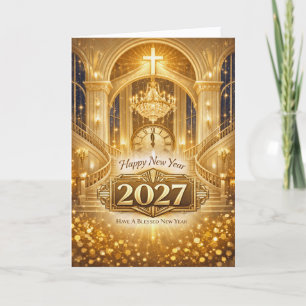 Cartes Pour Fêtes Annuelles Nouvelle Année 2027 Chrétienne Dorée Radieuse