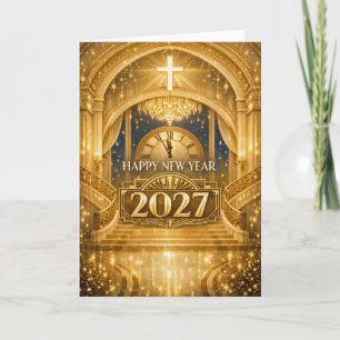 Cartes Pour Fêtes Annuelles Nouvelle Année 2027 Chrétienne Élégante en Or