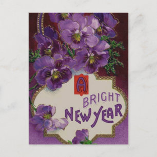 Cartes Pour Fêtes Annuelles Nouvelle année avec les fleurs pourpres