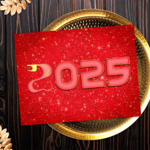 Cartes Pour Fêtes Annuelles Nouvelle année chinoise 2025 Serpent Rouge et Or