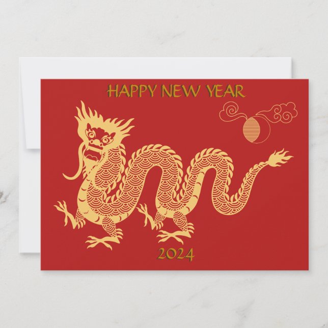 Cartes Pour Fêtes Annuelles Nouvelle année chinoise Dragon Or 2024  (Devant)